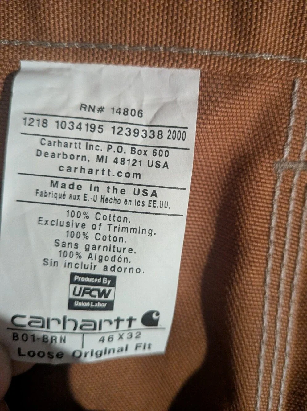 Carhartt Men's Brown Duck Cargo Carpenter Pants Double Leg USA Work Outdoors